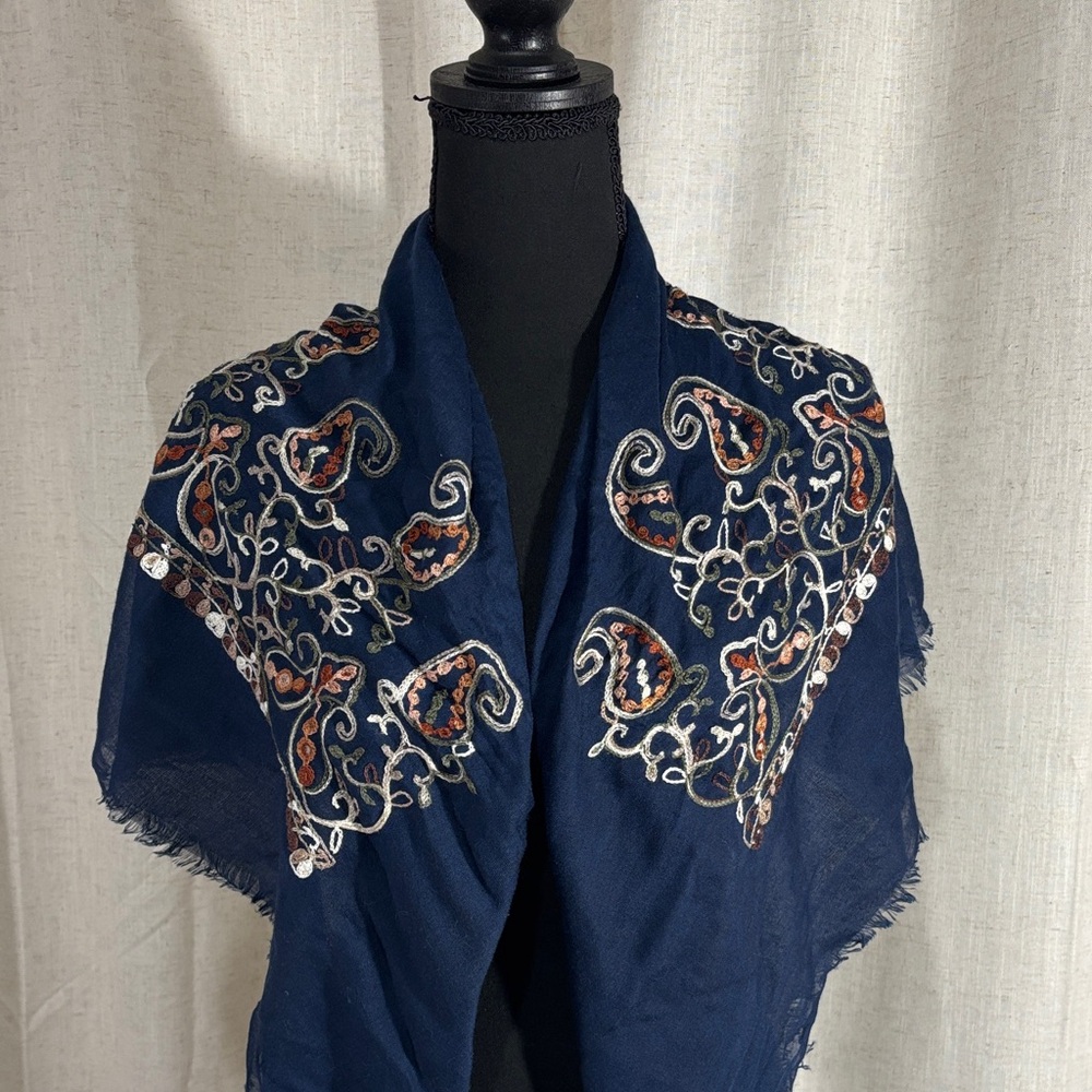 Navy Embroidered Women’s Scarf